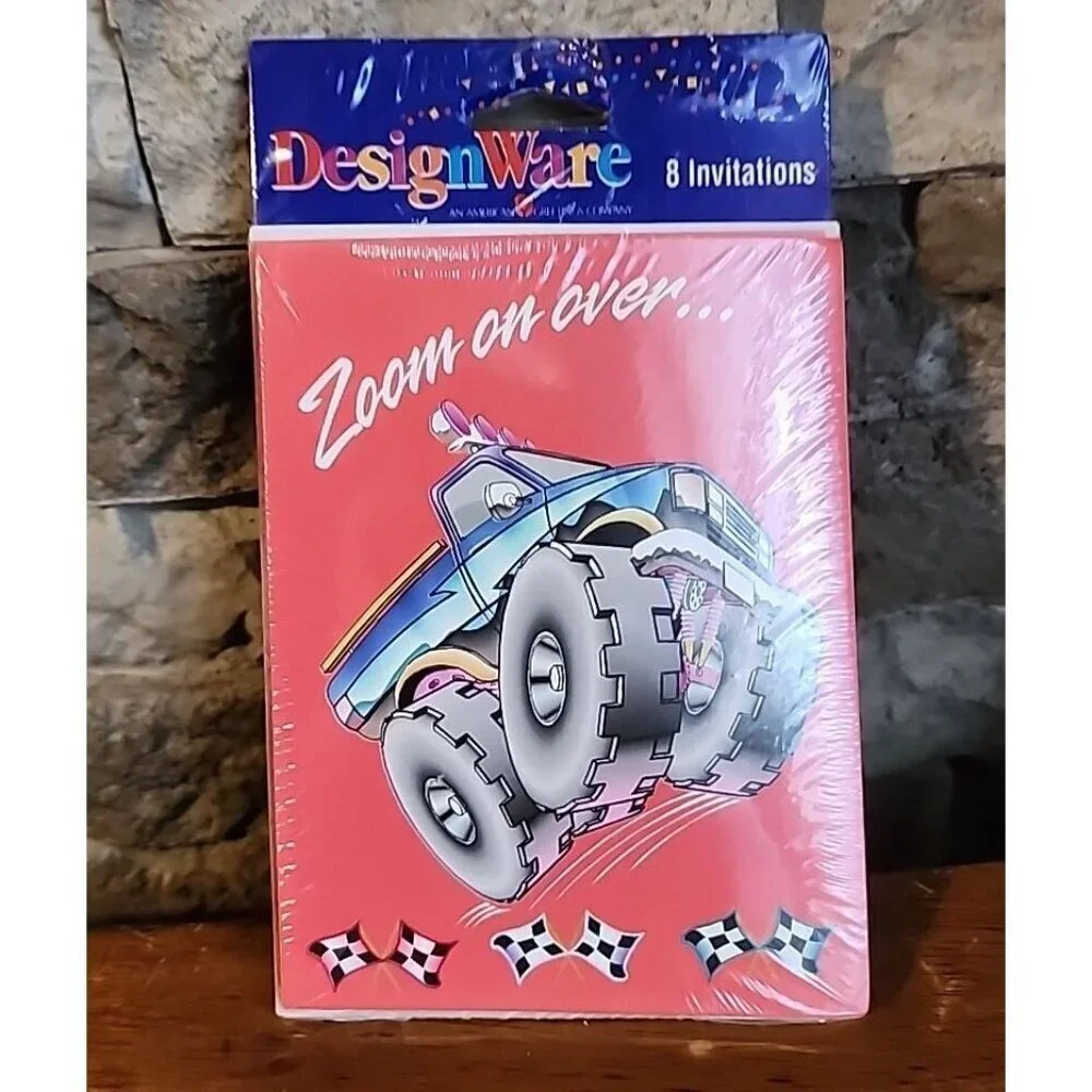 Design Ware Invitations Zoom On Over Monster Truck 8 Count